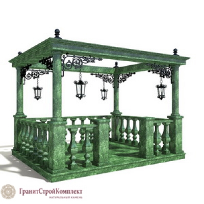 Беседка из натурального камня в стиле антик (открытый верх),мрамор Змеевик
